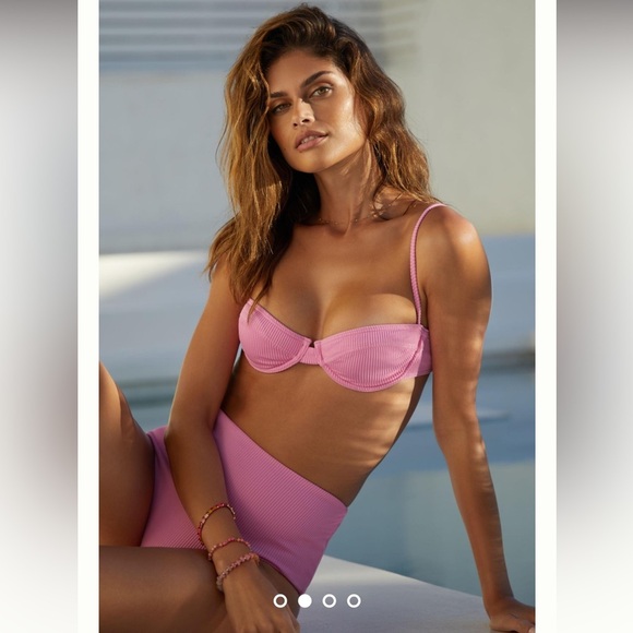 Charlie Holiday Ruby High-Waisted Bikini Bottoms Pink Ribbed NWOT - Picture 15 of 15